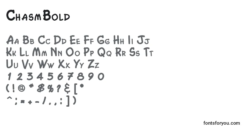 Czcionka ChasmBold – alfabet, cyfry, specjalne znaki