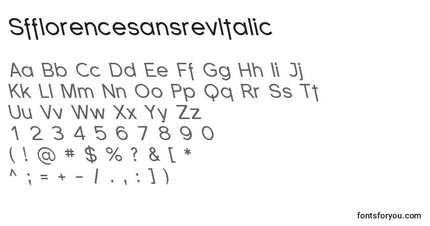 Schriftart SfflorencesansrevItalic – Alphabet, Zahlen, spezielle Symbole