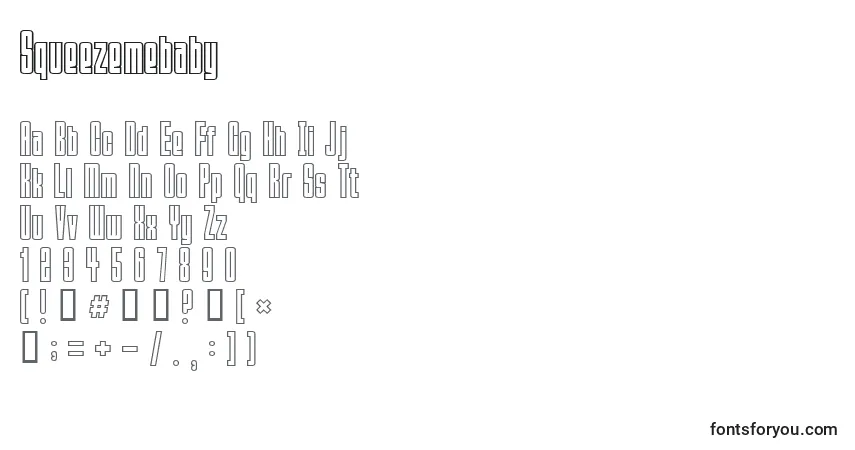 Czcionka Squeezemebaby – alfabet, cyfry, specjalne znaki