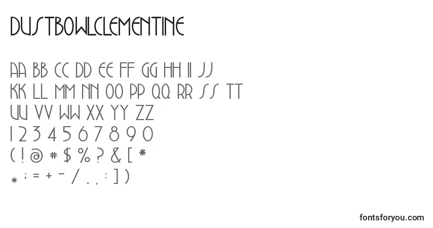 A fonte Dustbowlclementine – alfabeto, números, caracteres especiais