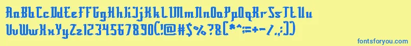 フォントBillionaire – 青い文字が黄色の背景にあります。