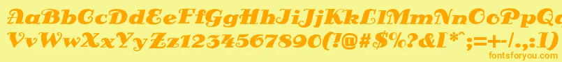フォントDsSienaFett – オレンジの文字が黄色の背景にあります。