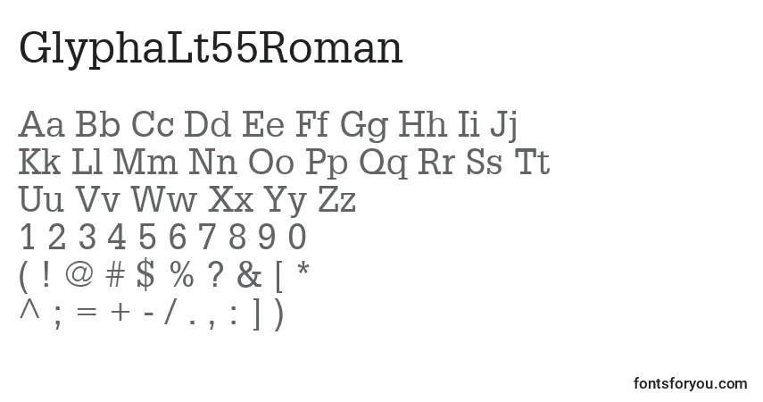 A fonte GlyphaLt55Roman – alfabeto, números, caracteres especiais