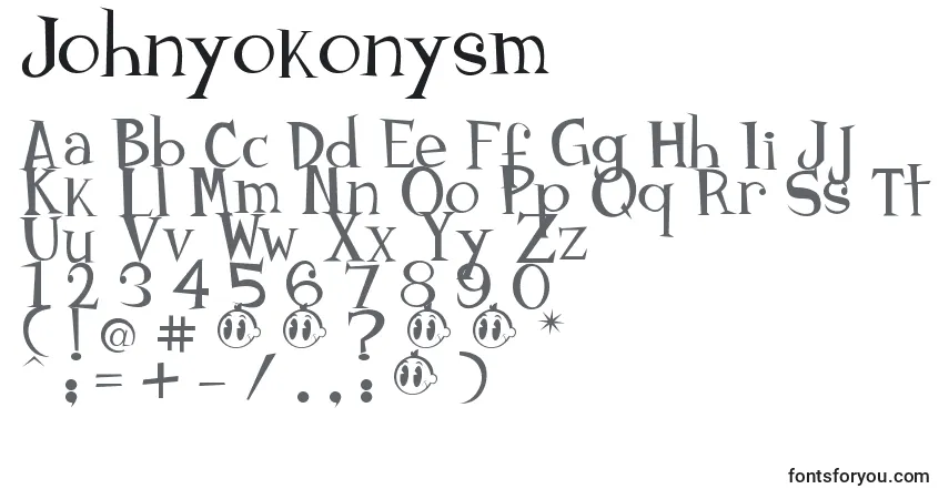 Czcionka Johnyokonysm – alfabet, cyfry, specjalne znaki