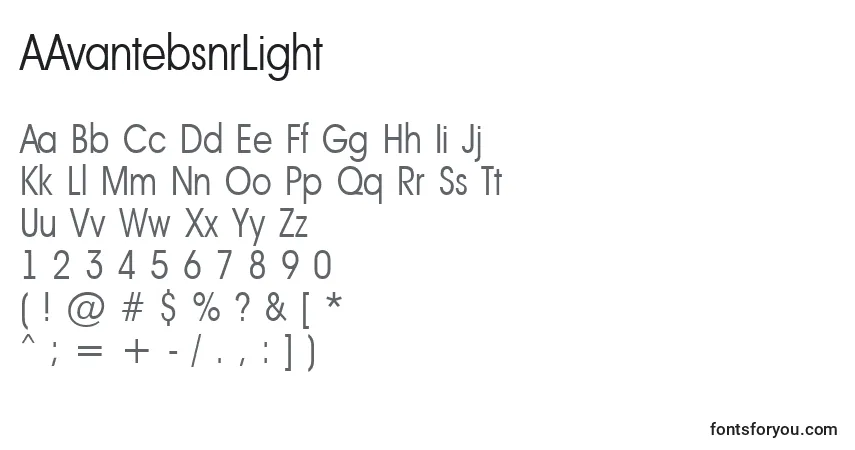 Шрифт AAvantebsnrLight – алфавит, цифры, специальные символы
