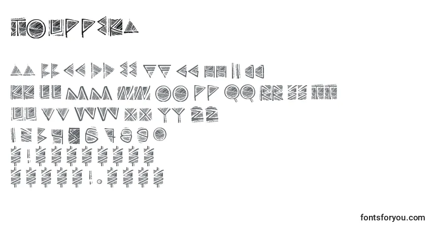 Schriftart Touppeka – Alphabet, Zahlen, spezielle Symbole