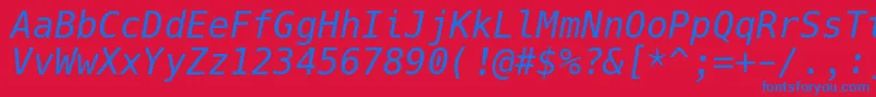 HackItalic-Schriftart – Blaue Schriften auf rotem Hintergrund