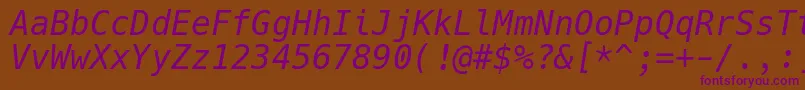 HackItalic-Schriftart – Violette Schriften auf braunem Hintergrund