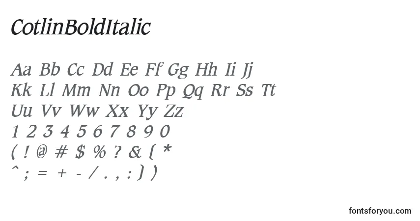 Schriftart CotlinBoldItalic – Alphabet, Zahlen, spezielle Symbole