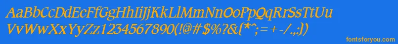 フォントCotlinBoldItalic – オレンジ色の文字が青い背景にあります。