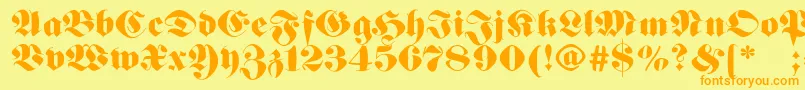 フォントGermanfatman – オレンジの文字が黄色の背景にあります。