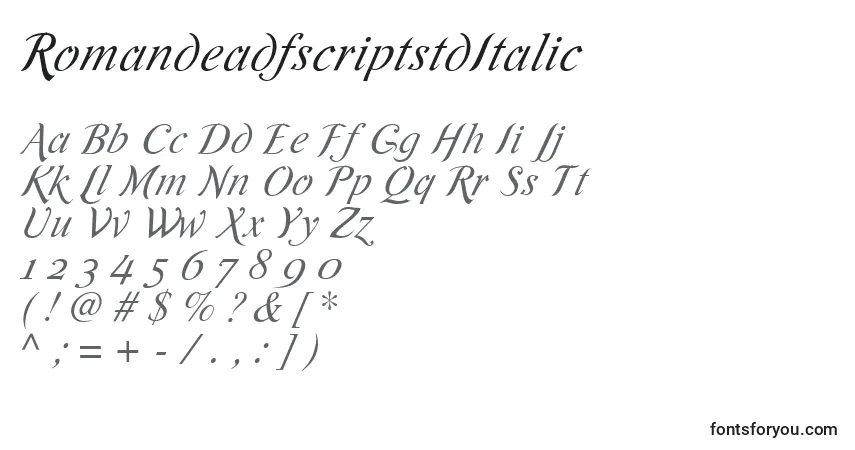 Шрифт RomandeadfscriptstdItalic – алфавит, цифры, специальные символы