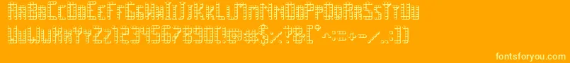 SpacePez3D-Schriftart – Gelbe Schriften auf orangefarbenem Hintergrund