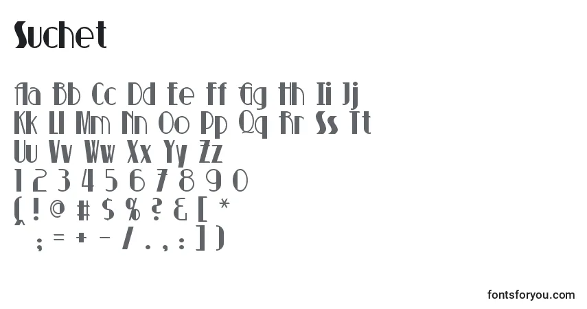 Czcionka Suchet – alfabet, cyfry, specjalne znaki