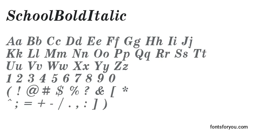 Schriftart SchoolBoldItalic – Alphabet, Zahlen, spezielle Symbole