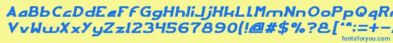 フォントArcadeItalic – 青い文字が黄色の背景にあります。