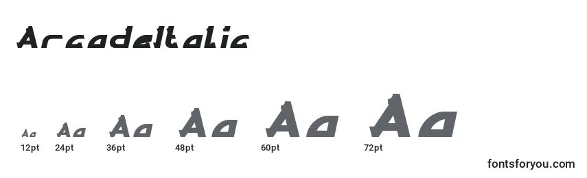 Размеры шрифта ArcadeItalic