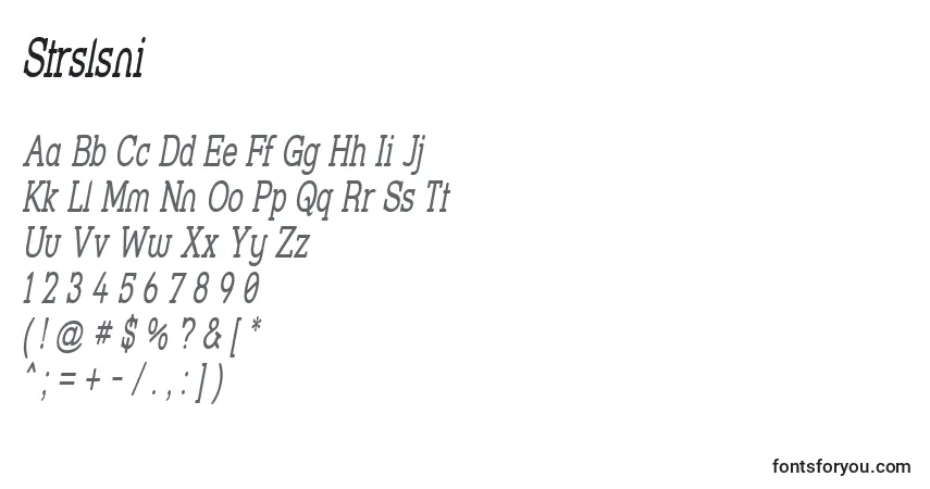 Czcionka Strslsni – alfabet, cyfry, specjalne znaki
