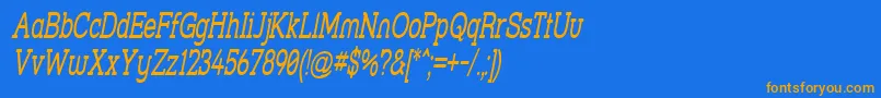 フォントStrslsni – オレンジ色の文字が青い背景にあります。