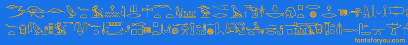 Yiroglyphics-Schriftart – Orangefarbene Schriften auf blauem Hintergrund