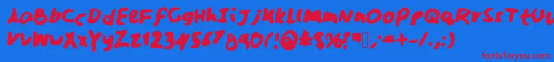 Sarcastica-Schriftart – Rote Schriften auf blauem Hintergrund