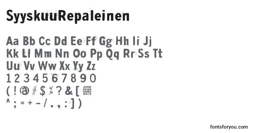 Шрифт SyyskuuRepaleinen – алфавит, цифры, специальные символы