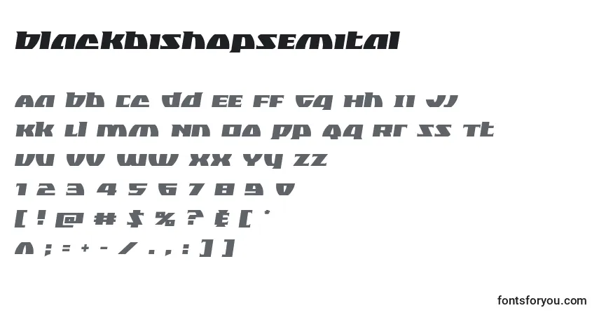 Czcionka Blackbishopsemital – alfabet, cyfry, specjalne znaki