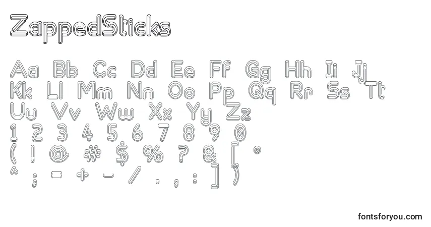 Schriftart ZappedSticks – Alphabet, Zahlen, spezielle Symbole