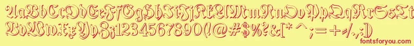 TypographerfrakturShadow-Schriftart – Rote Schriften auf gelbem Hintergrund
