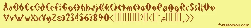 フォントElectrackSharp – 茶色の文字が黄色の背景にあります。