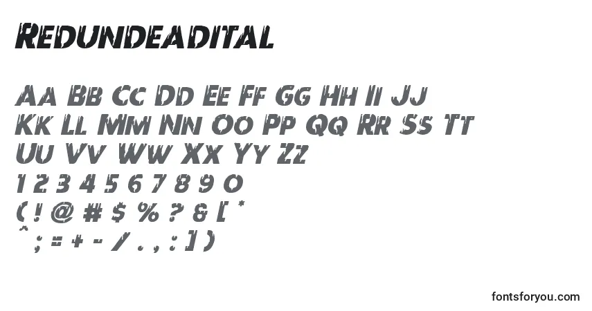 Redundeadital-fontti – aakkoset, numerot, erikoismerkit