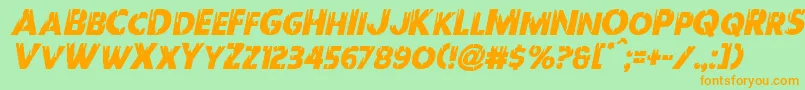 フォントRedundeadital – オレンジの文字が緑の背景にあります。