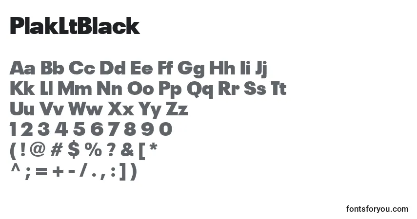 A fonte PlakLtBlack – alfabeto, números, caracteres especiais