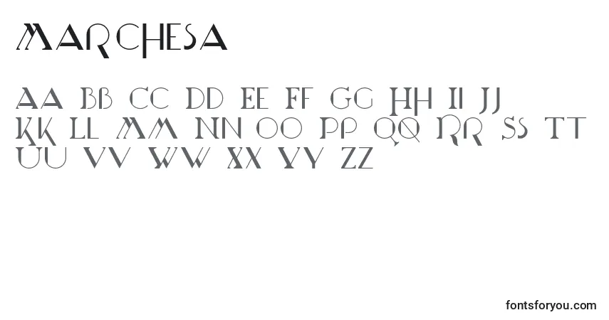 Шрифт Marchesa – алфавит, цифры, специальные символы