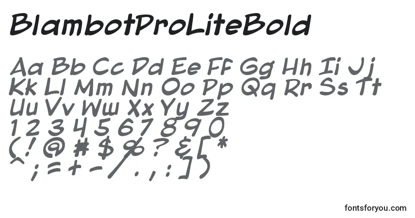 A fonte BlambotProLiteBold – alfabeto, números, caracteres especiais
