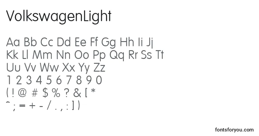 Czcionka VolkswagenLight – alfabet, cyfry, specjalne znaki
