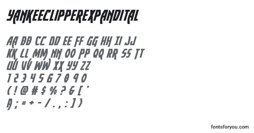 A fonte Yankeeclipperexpandital – alfabeto, números, caracteres especiais