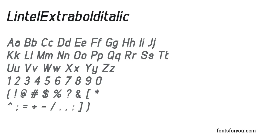 A fonte LintelExtrabolditalic – alfabeto, números, caracteres especiais