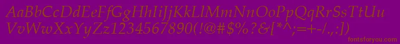 PalatinoCeItalic-Schriftart – Braune Schriften auf violettem Hintergrund