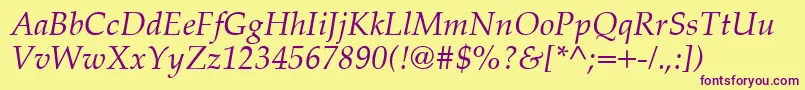 PalatinoCeItalic Font – Purple Fonts on Yellow Background