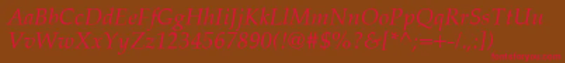 フォントPalatinoCeItalic – 赤い文字が茶色の背景にあります。