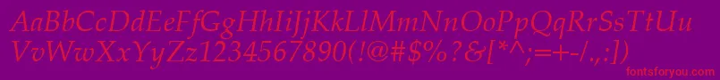 PalatinoCeItalic-Schriftart – Rote Schriften auf violettem Hintergrund