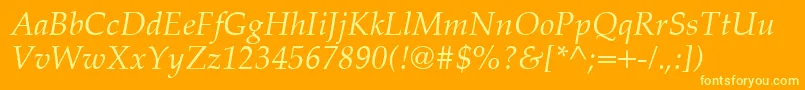 PalatinoCeItalic-Schriftart – Gelbe Schriften auf orangefarbenem Hintergrund