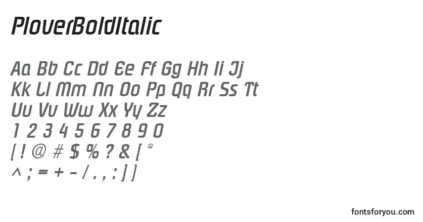 Fuente PloverBoldItalic - alfabeto, números, caracteres especiales
