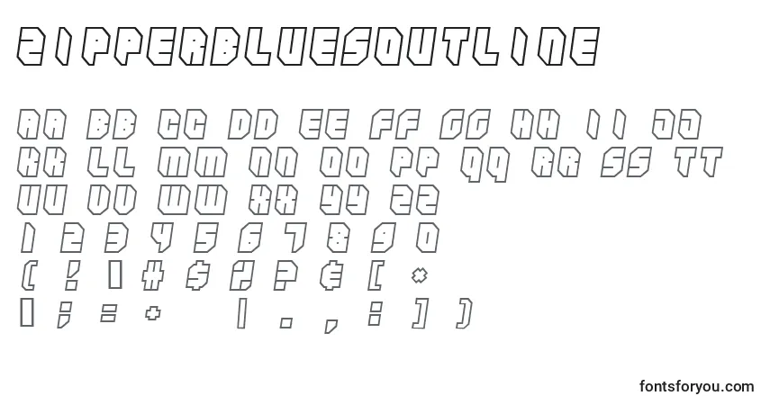 Schriftart Zipperbluesoutline – Alphabet, Zahlen, spezielle Symbole