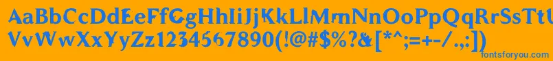 WcAddendumBold-Schriftart – Blaue Schriften auf orangefarbenem Hintergrund