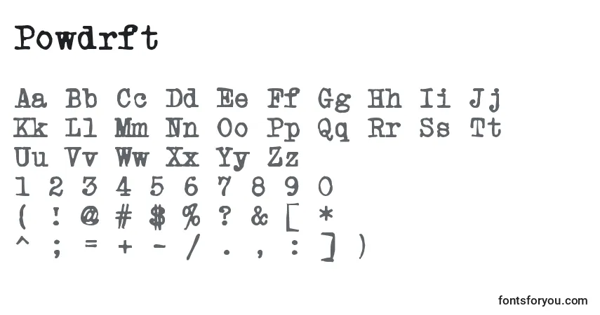 Czcionka Powdrft – alfabet, cyfry, specjalne znaki