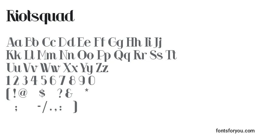Schriftart Riotsquad – Alphabet, Zahlen, spezielle Symbole