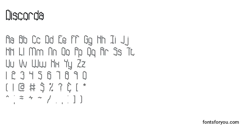 A fonte Discorda – alfabeto, números, caracteres especiais
