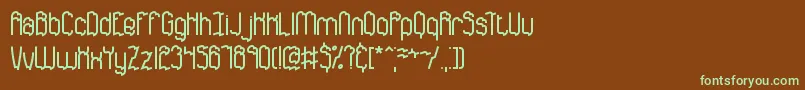 フォントDiscorda – 緑色の文字が茶色の背景にあります。